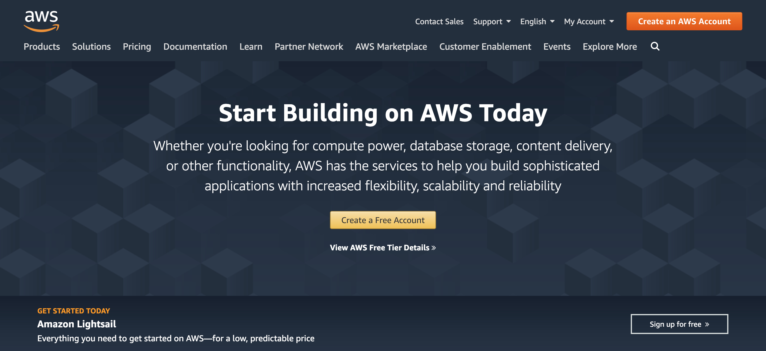 AWS landing page