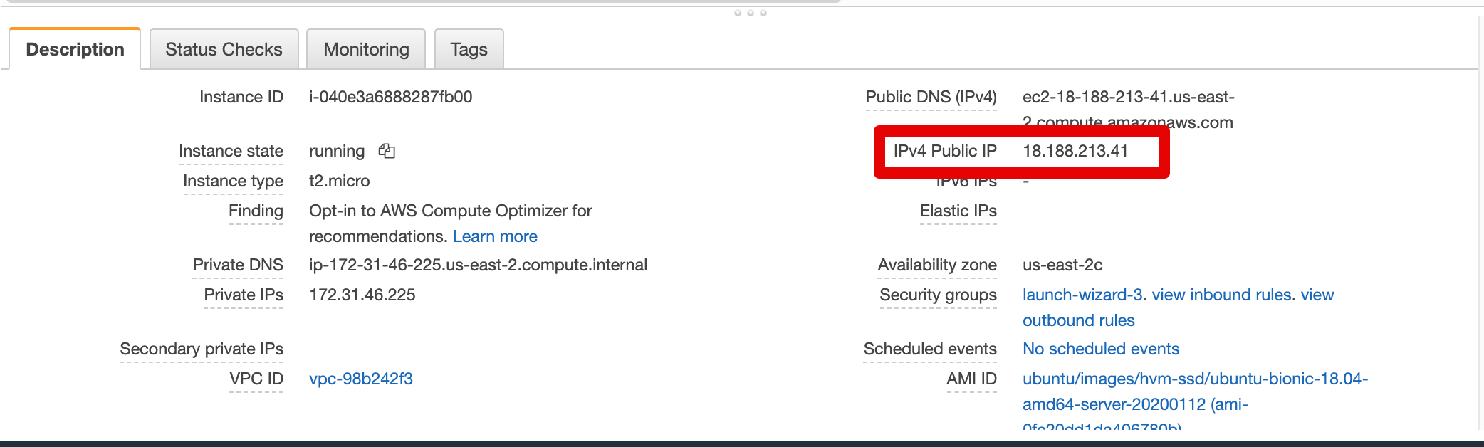 EC2 Management Console