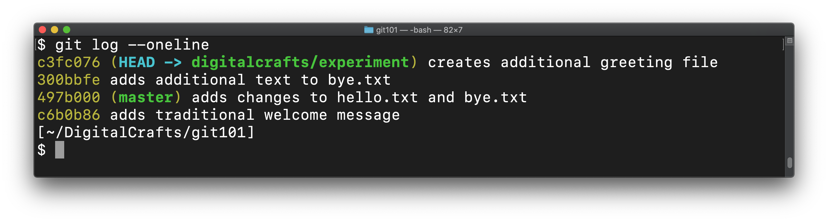 git log showing two new commits
