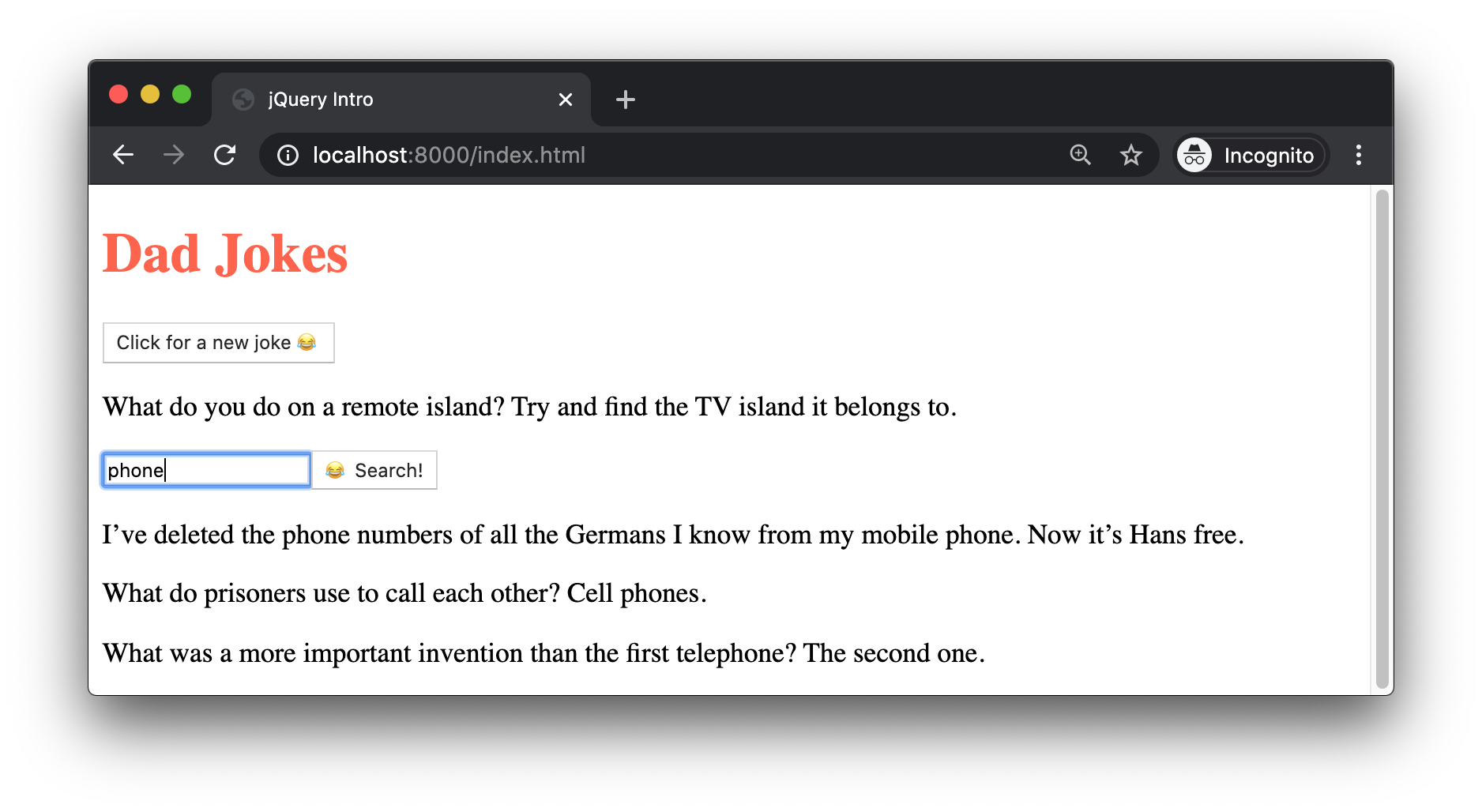 Completed Dad Jokes app