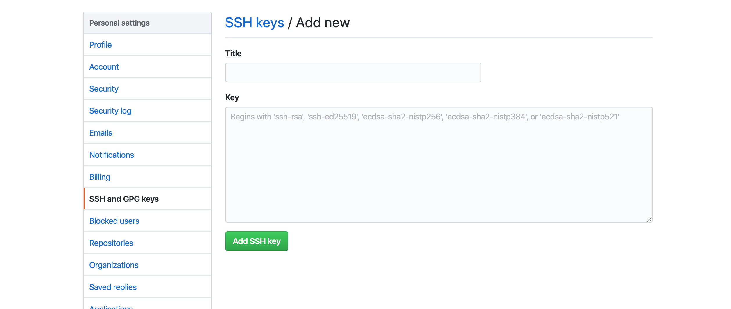 GitHub New Key