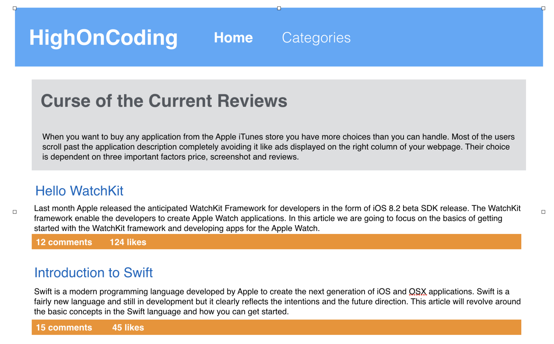 screenshot of high on coding blog