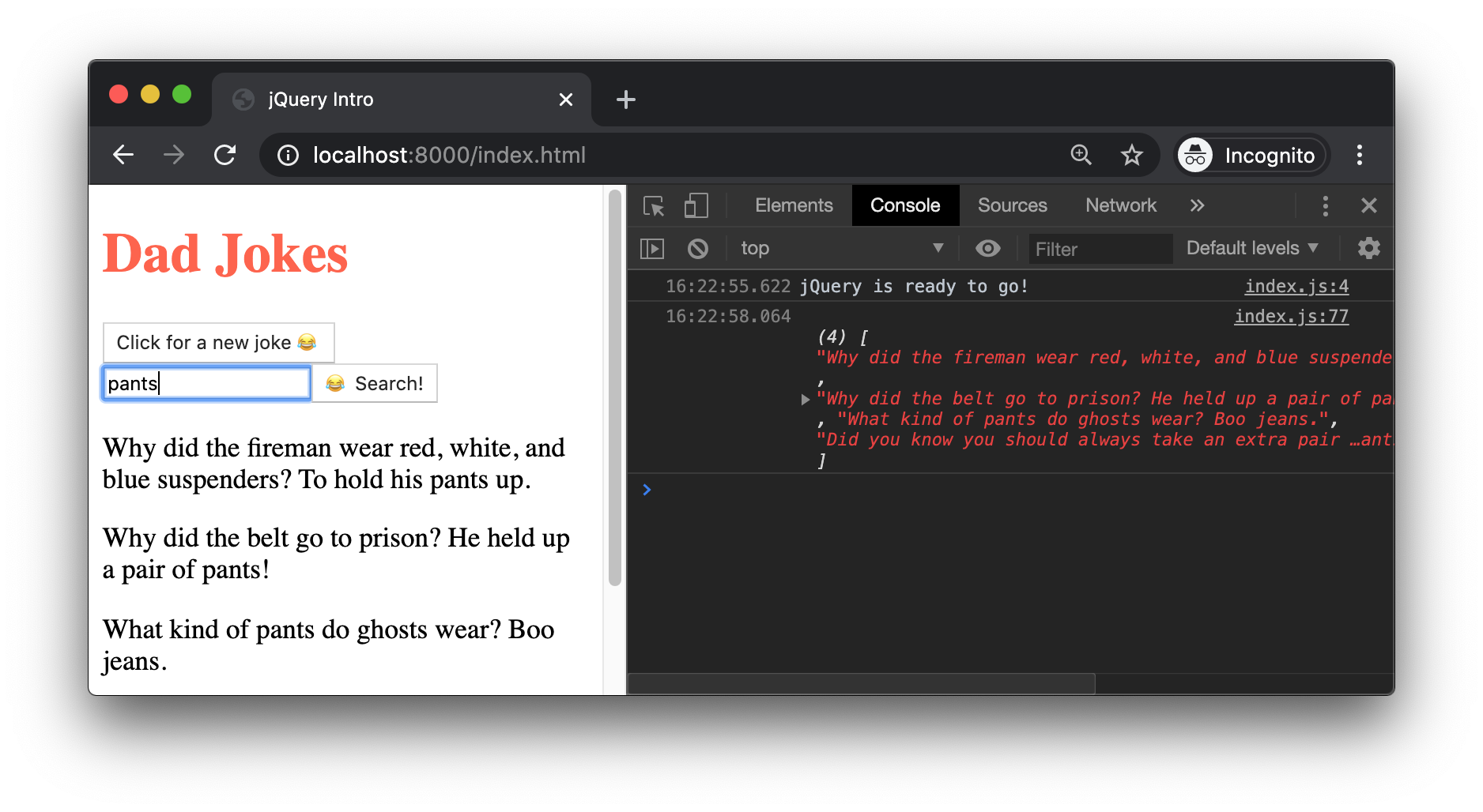 Joke results shown on page