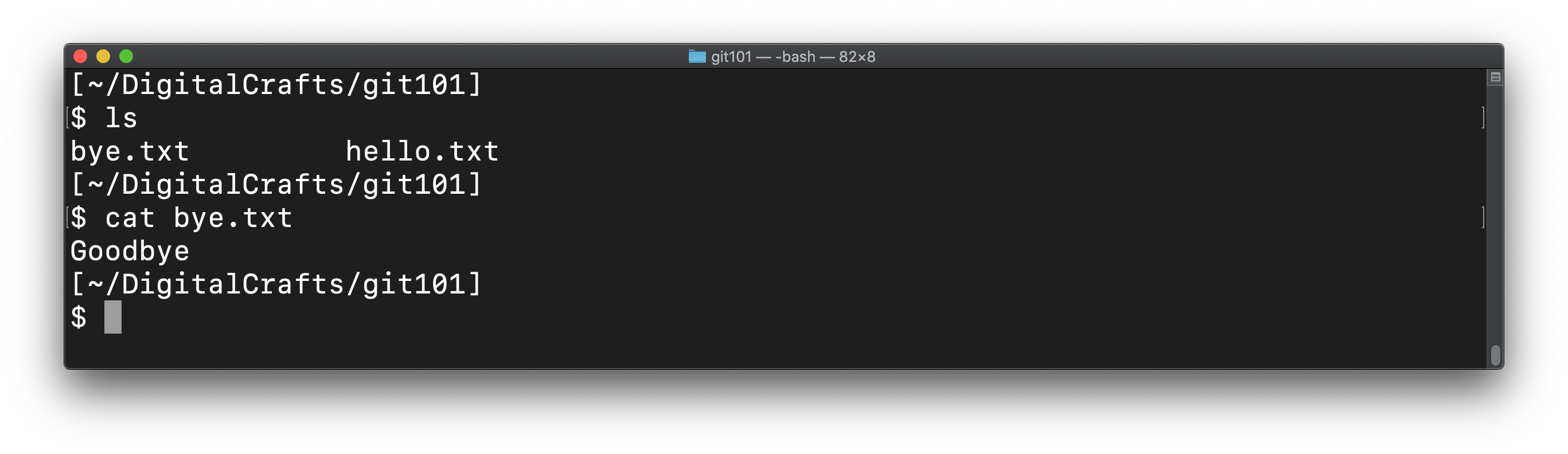 Output of ls and cat showing files are restored
