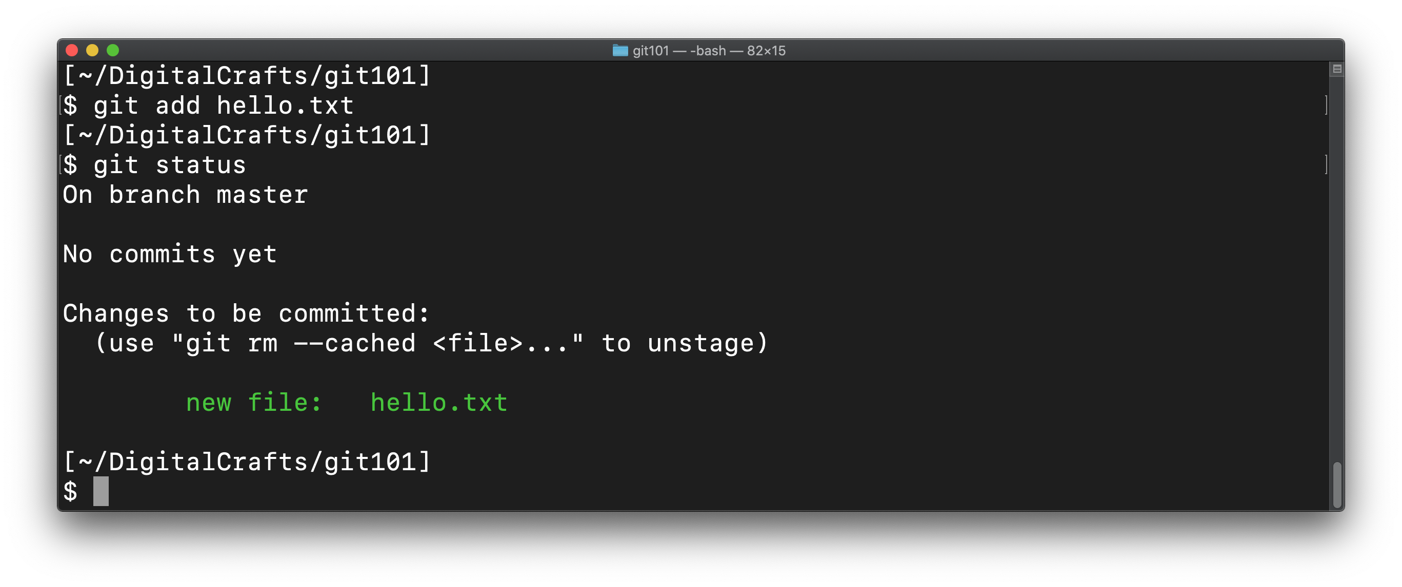 hello.txt staged for commit