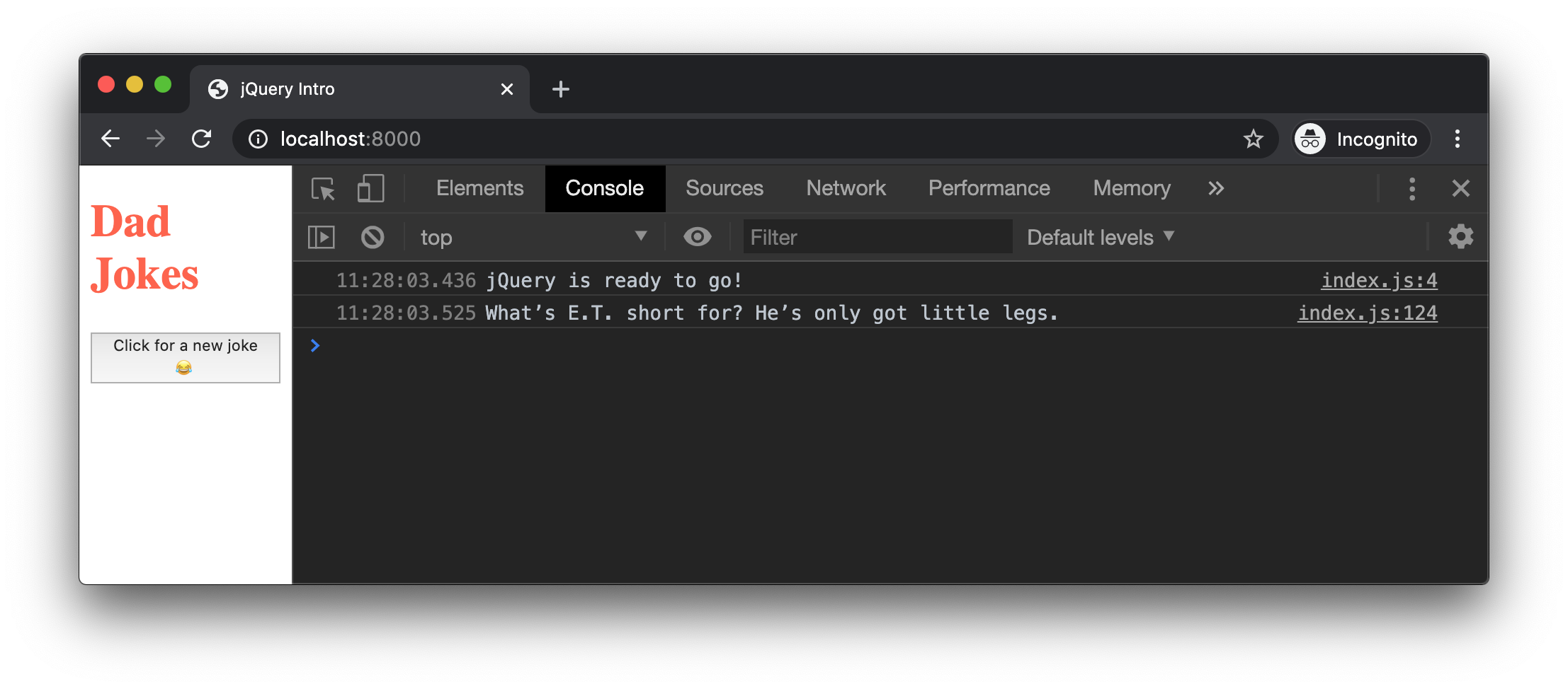 Joke text printing to console